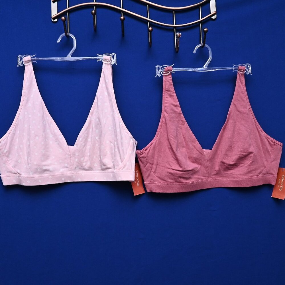 Macy's State of Day Pink  Cotton Modal Bralette Wireless Adjustable Bundle Sz L